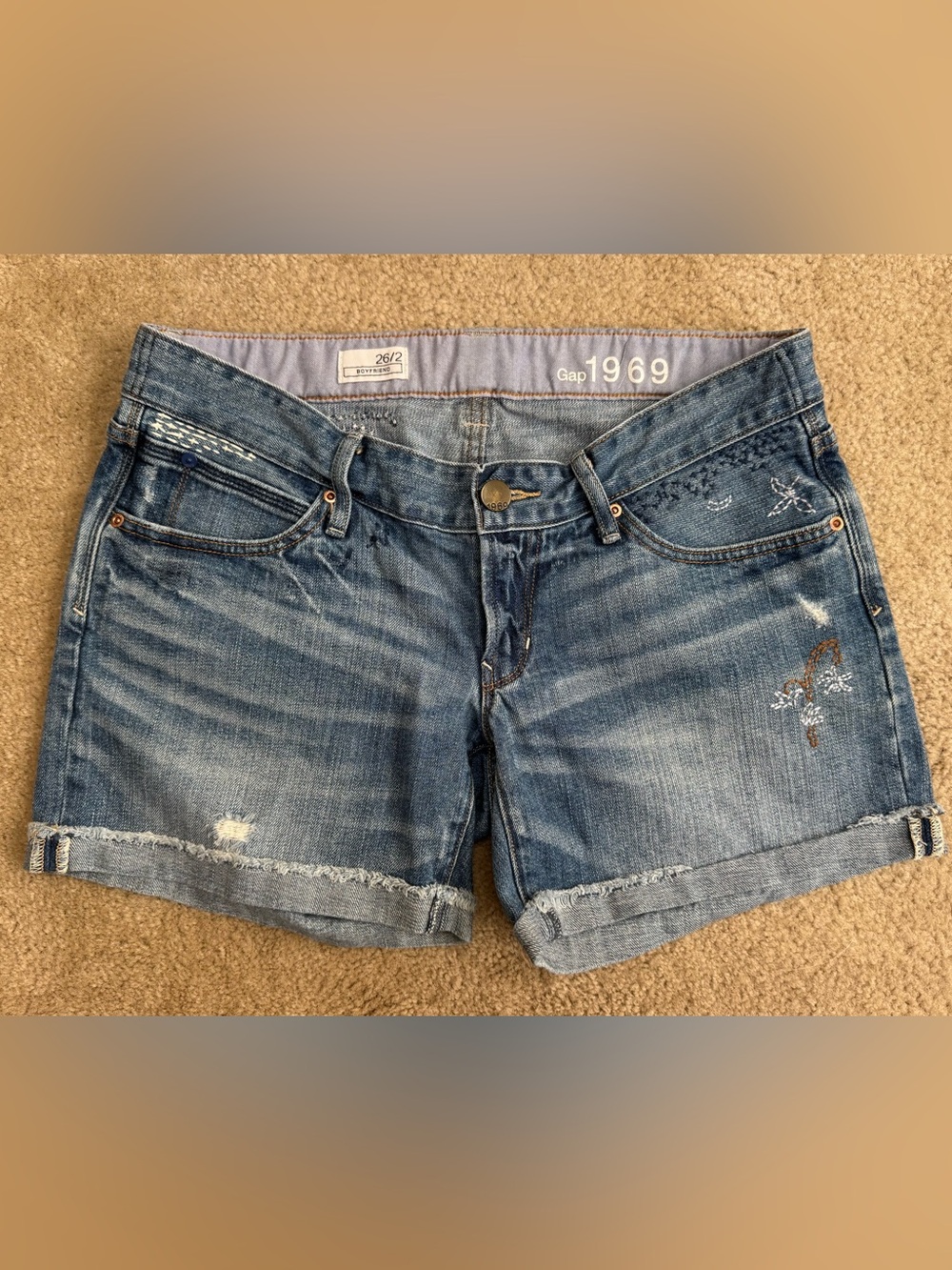 GAP 1969 Faded Blue Distressed Denim Shorts